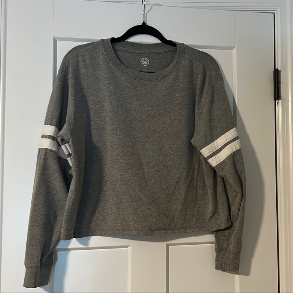 SO Gray Crewneck Sweater with White Accents